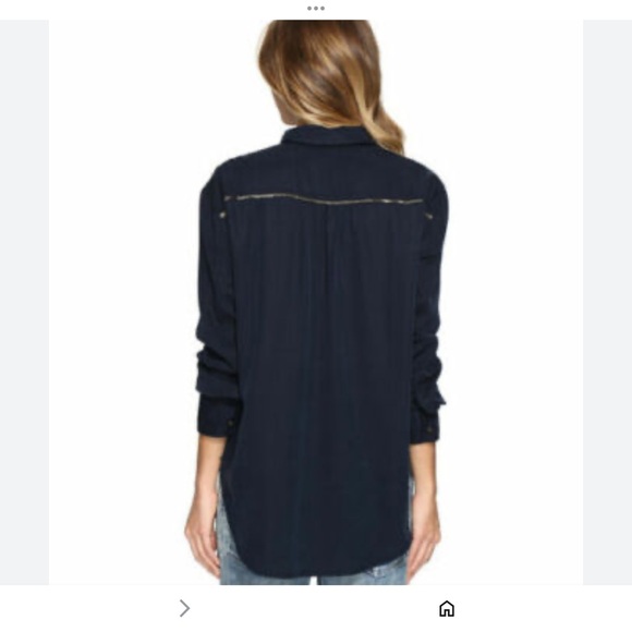 NWT Free People Off Campus Navy Blue Gold Metallic Oversized Button Front Top - Picture 2 of 16